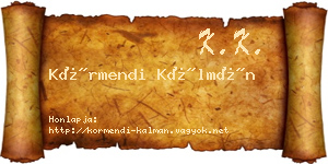 Körmendi Kálmán névjegykártya